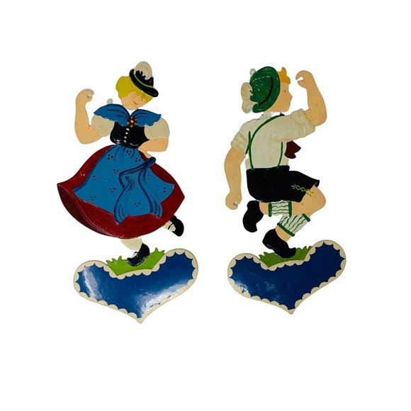 Vintage 1970s Dancing Dutch Couple Wall Hanging Handmade Metal Folk Art - Picture 8 of 8